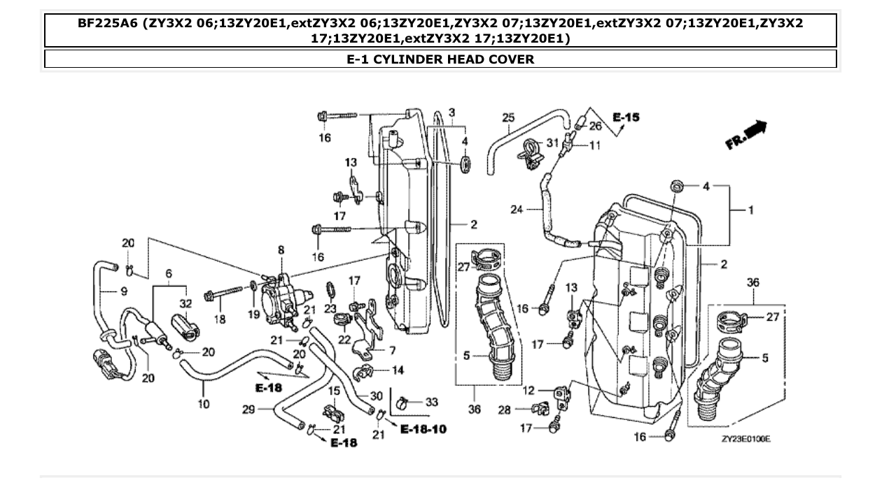 bf225a6 – section E-1 CYLINDER HEAD COVER parts diagram