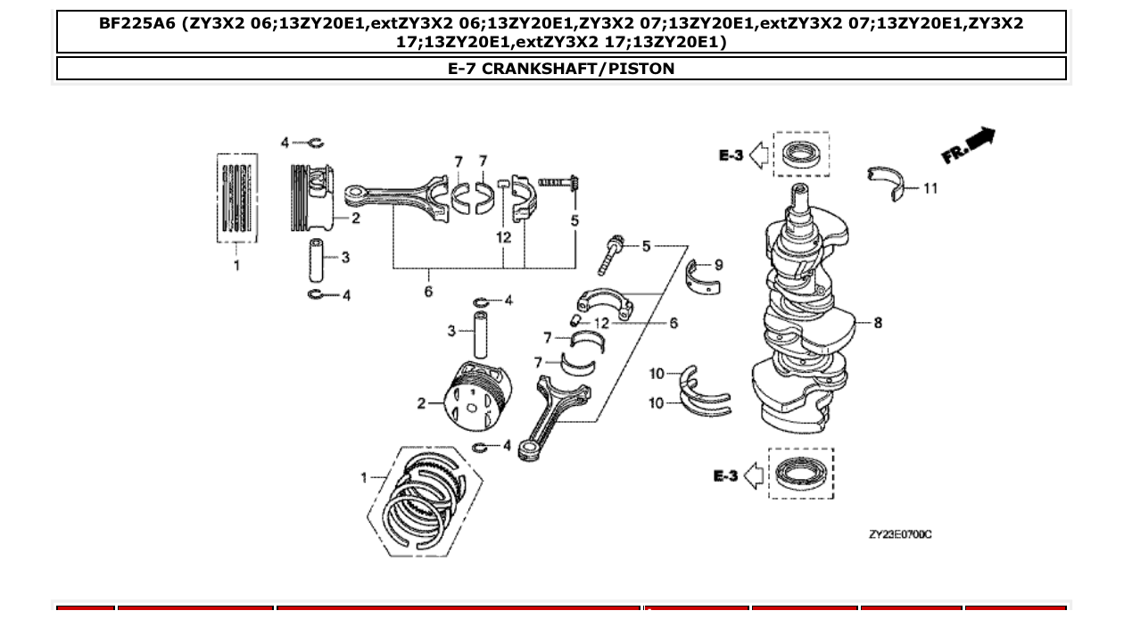 bf225a6 – section E-7 CRANKSHAFT/PISTON parts diagram