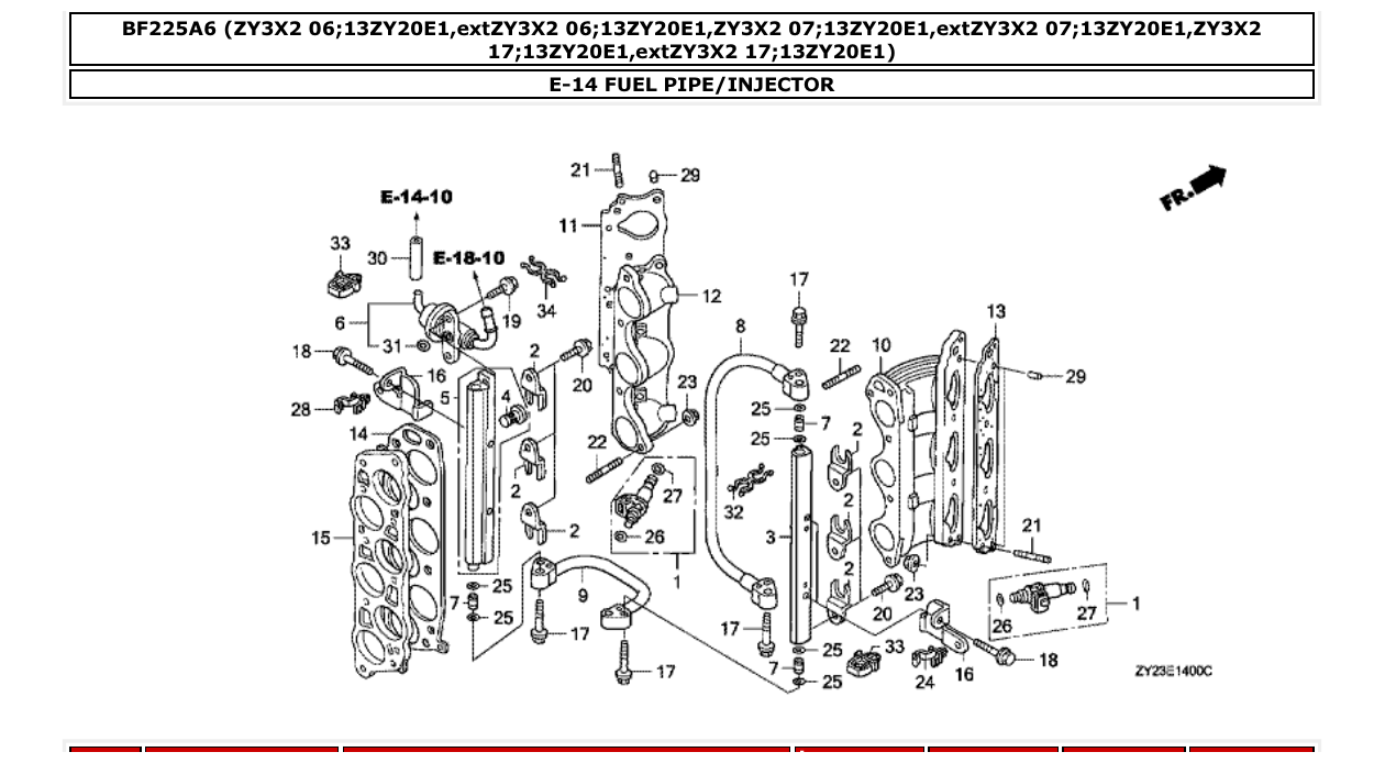 bf225a6 – section E-14 FUEL PIPE/INJECTOR parts diagram
