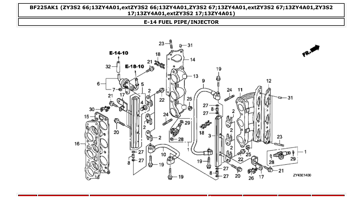 bf225ak1 – section E-14 FUEL PIPE/INJECTOR parts diagram