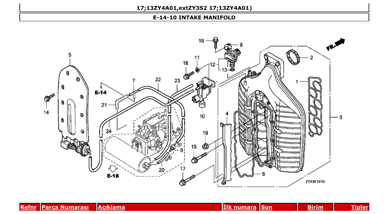 Fig. E-14-10 – INTAKE MANIFOLD diagram