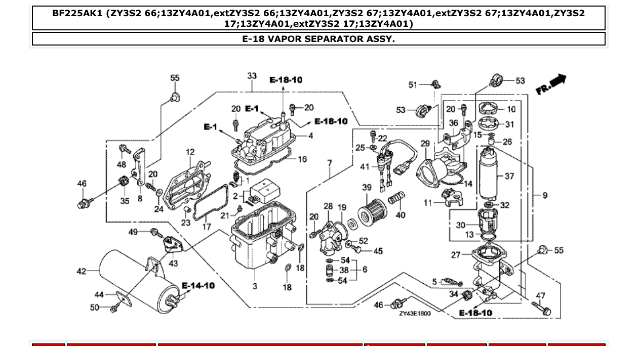 bf225ak1 – section E-18 VAPOR SEPARATOR ASSY. parts diagram