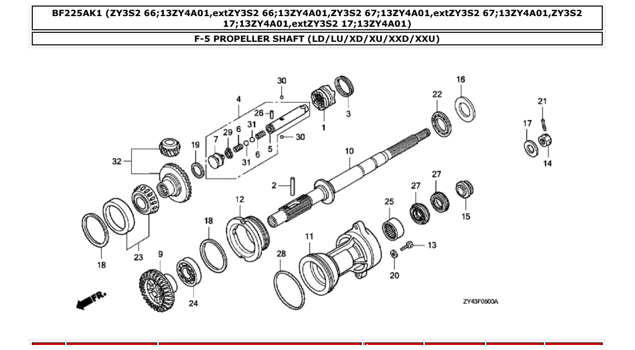 bf225ak1 – section F-5 PROPELLER SHAFT (LD/LU/XD/XU/XXD/XXU) parts diagram