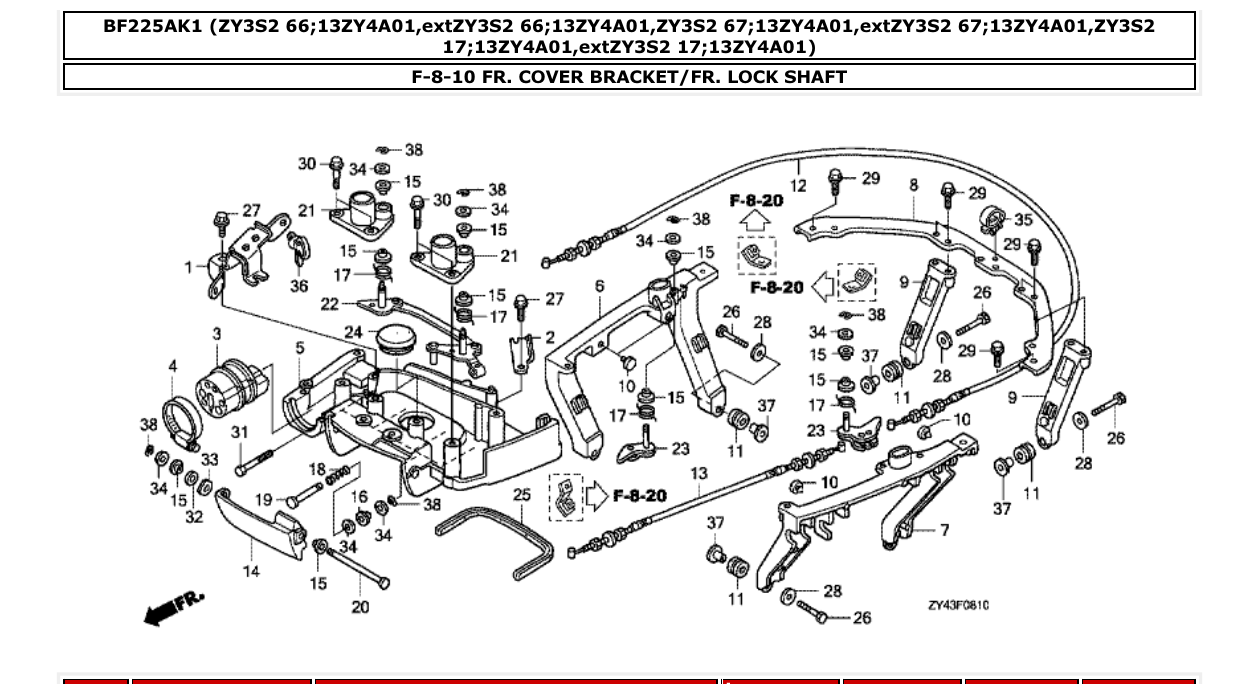 bf225ak1 – section F-8-10 FR. COVER BRACKET/FR. LOCK SHAFT parts diagram