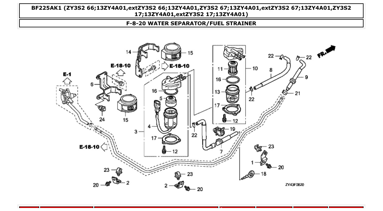 bf225ak1 – section F-8-20 WATER SEPARATOR/FUEL STRAINER parts diagram