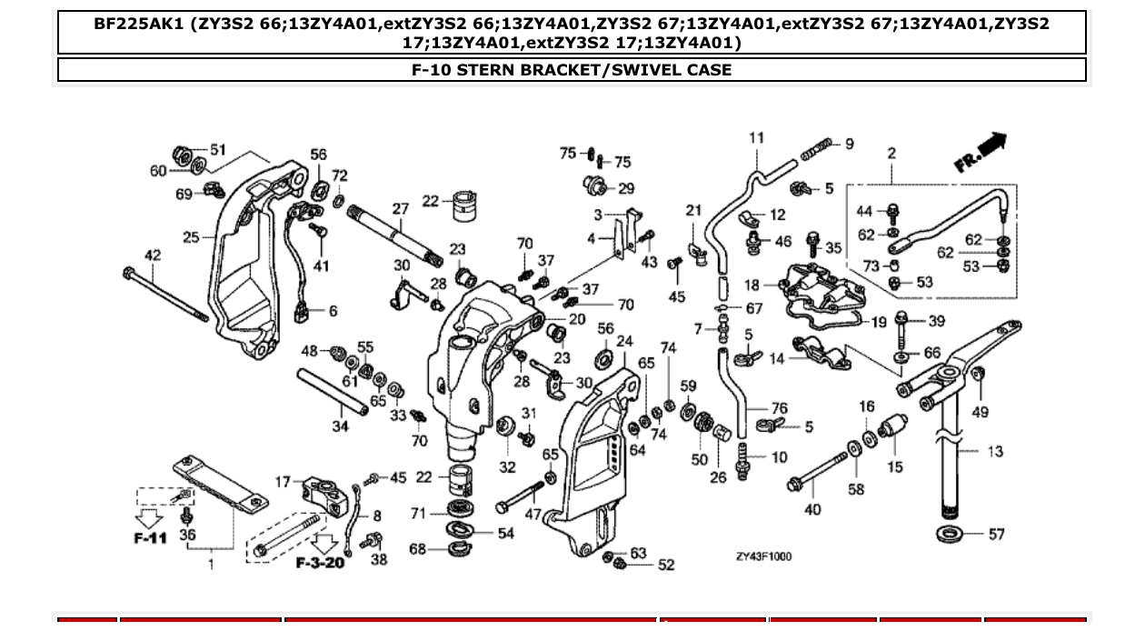 bf225ak1 – section F-10 STERN BRACKET/SWIVEL CASE parts diagram