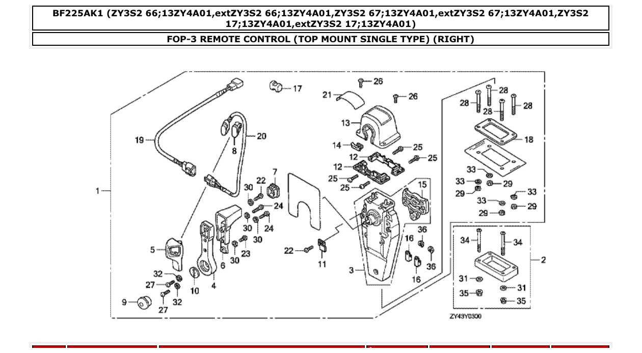 bf225ak1 – section FOP-3 REMOTE CONTROL (TOP MOUNT SINGLE TYPE) (RIGHT) parts diagram
