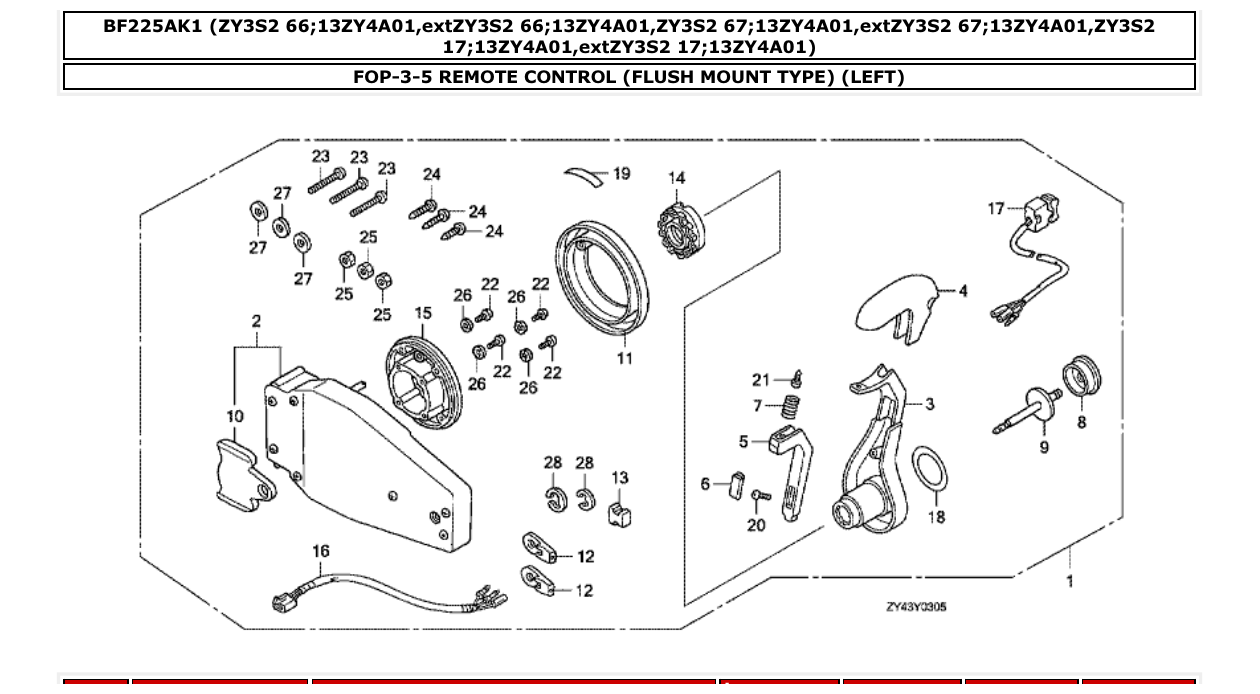 bf225ak1 – section FOP-3-5 REMOTE CONTROL (FLUSH MOUNT TYPE) (LEFT) parts diagram