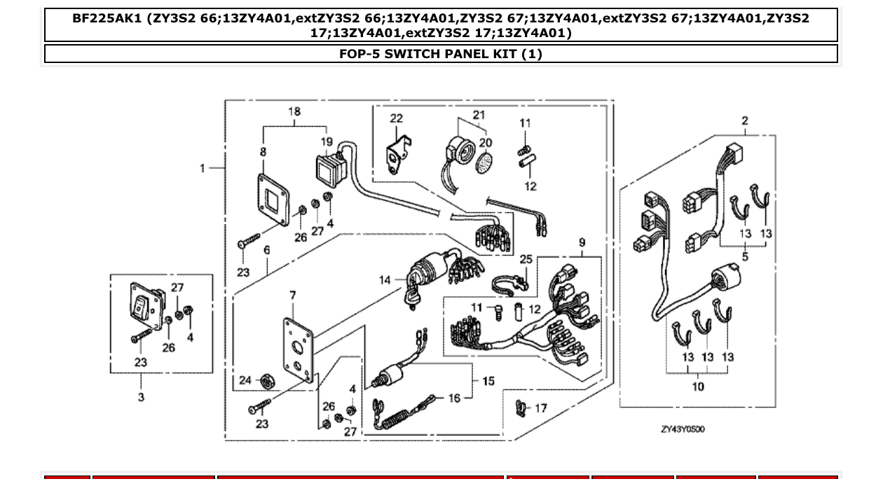 bf225ak1 – section FOP-5 SWITCH PANEL KIT (1) parts diagram