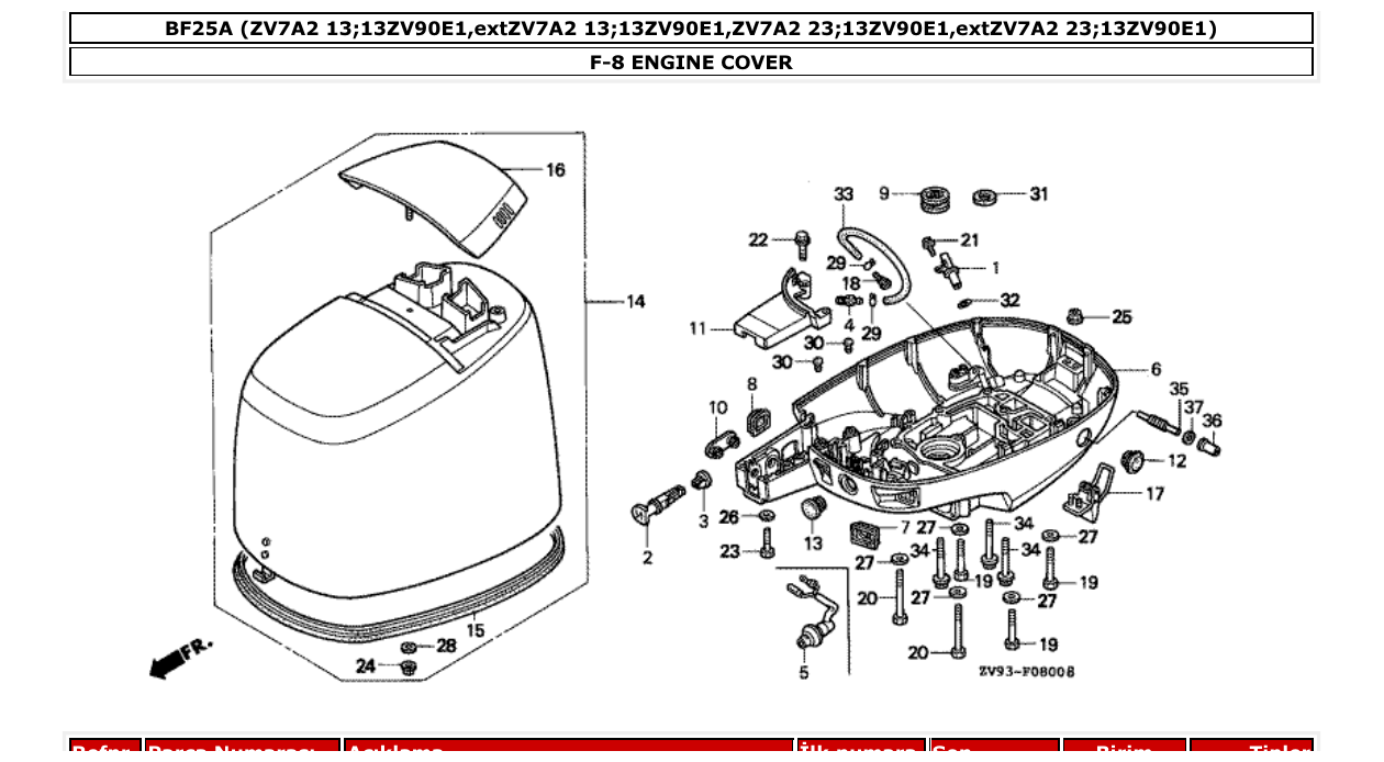bf25a – section F-8 ENGINE COVER parts diagram