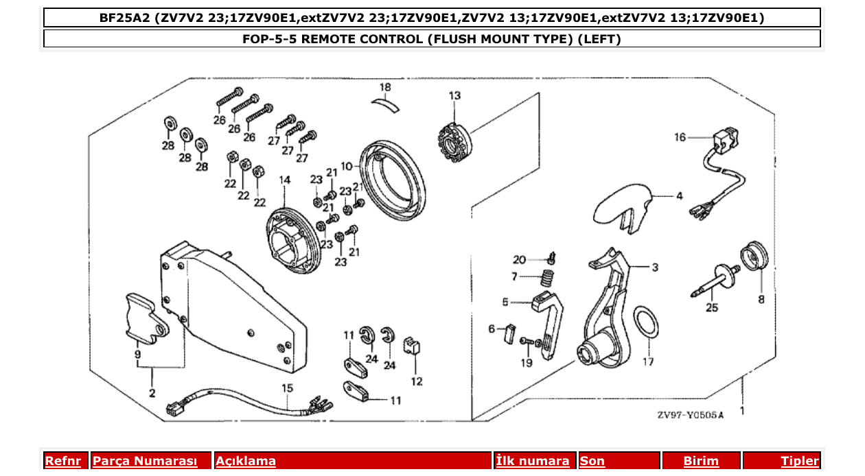 bf25a2 – section FOP-5-5 REMOTE CONTROL (FLUSH MOUNT TYPE) (LEFT) parts diagram