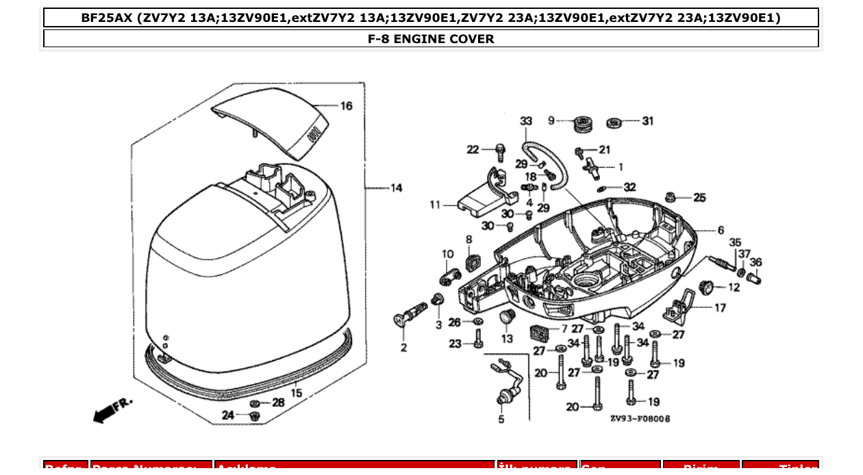 bf25ax – section F-8 ENGINE COVER parts diagram