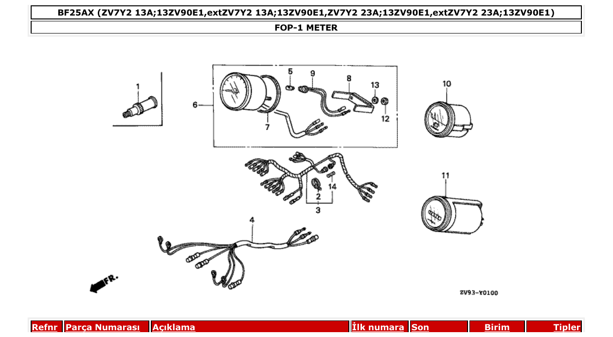 bf25ax – section FOP-1 METER parts diagram