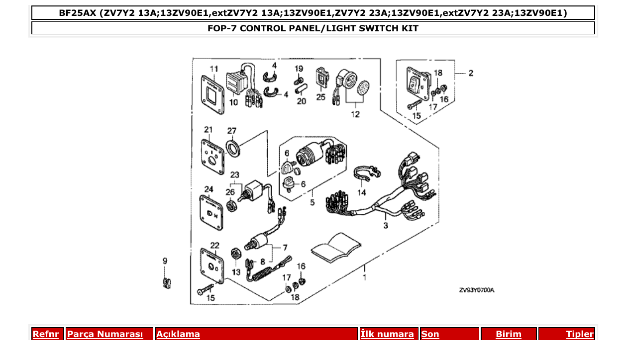 Fig. FOP-7 – CONTROL PANEL/LIGHT SWITCH KIT diagram