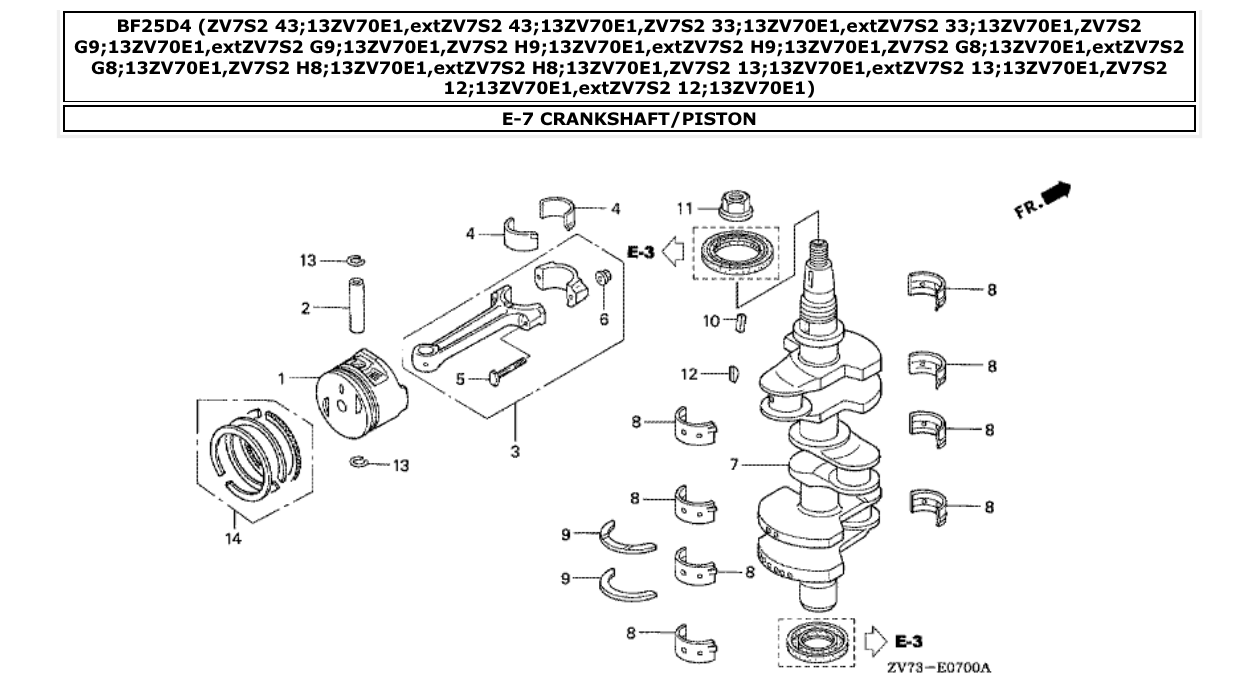 Fig. E-7 – CRANKSHAFT/PISTON diagram
