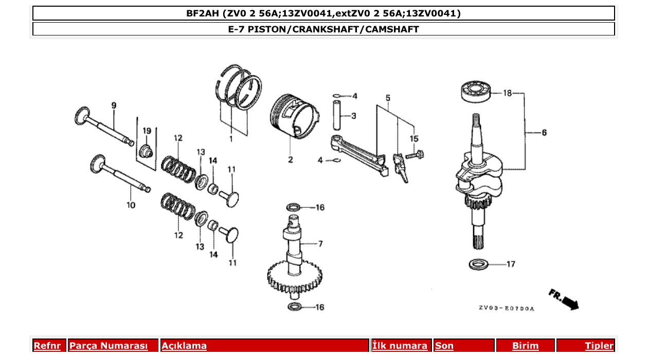 bf2ah – section E-7 PISTON/CRANKSHAFT/CAMSHAFT parts diagram