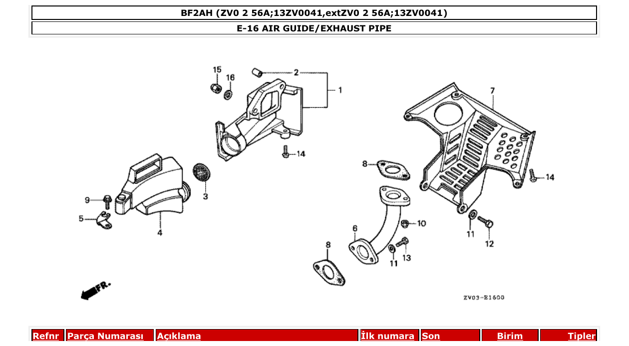 bf2ah – section E-16 AIR GUIDE/EXHAUST PIPE parts diagram