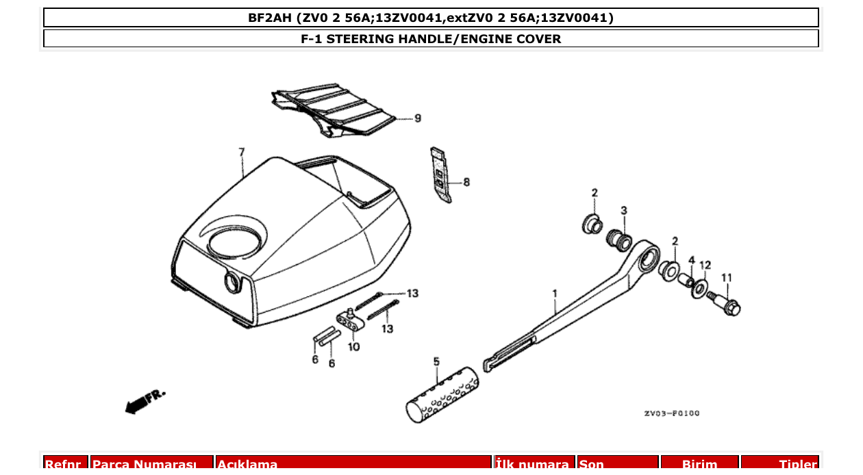 bf2ah – section F-1 STEERING HANDLE/ENGINE COVER parts diagram