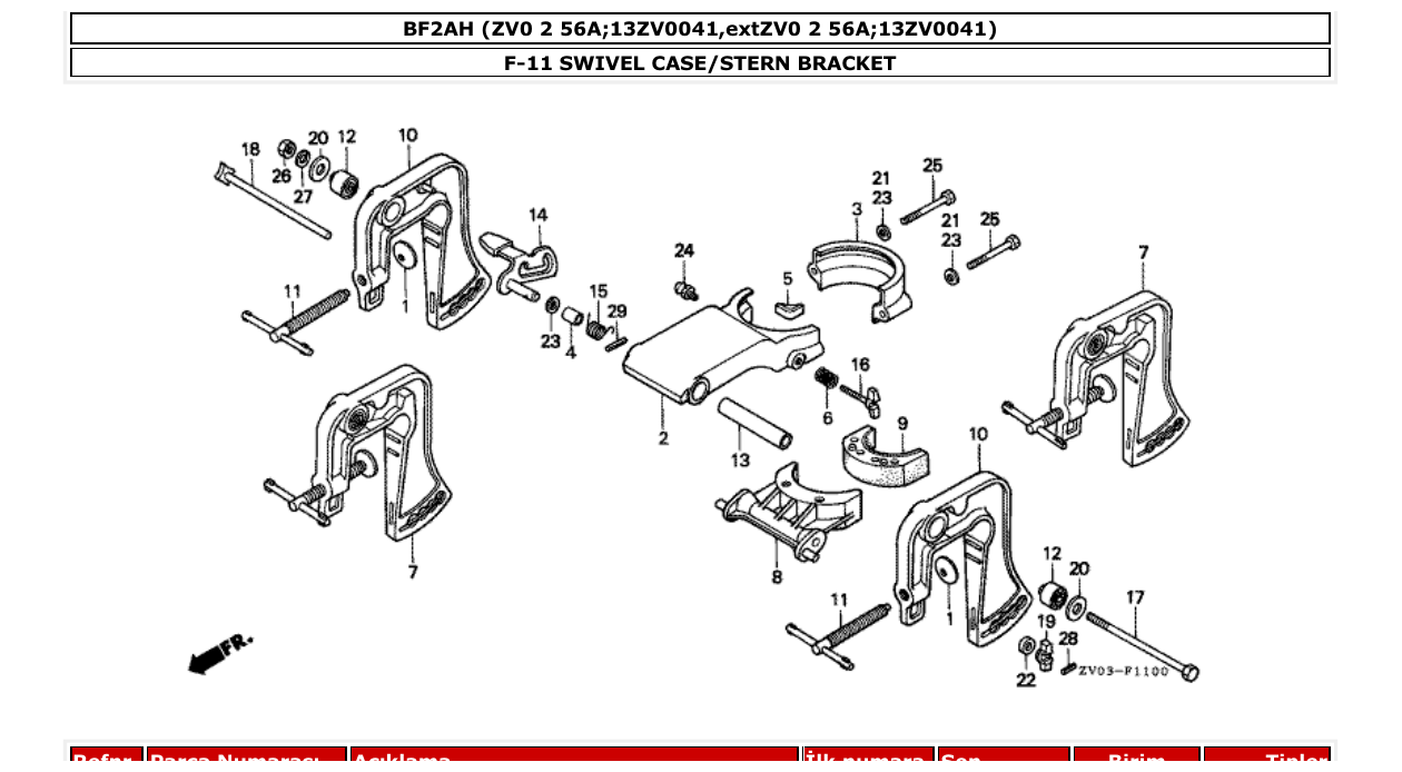 bf2ah – section F-11 SWIVEL CASE/STERN BRACKET parts diagram