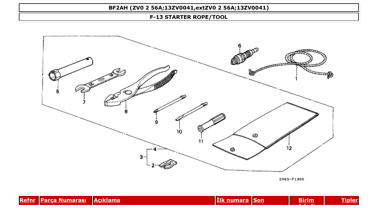 bf2ah – section F-13 STARTER ROPE/TOOL parts diagram