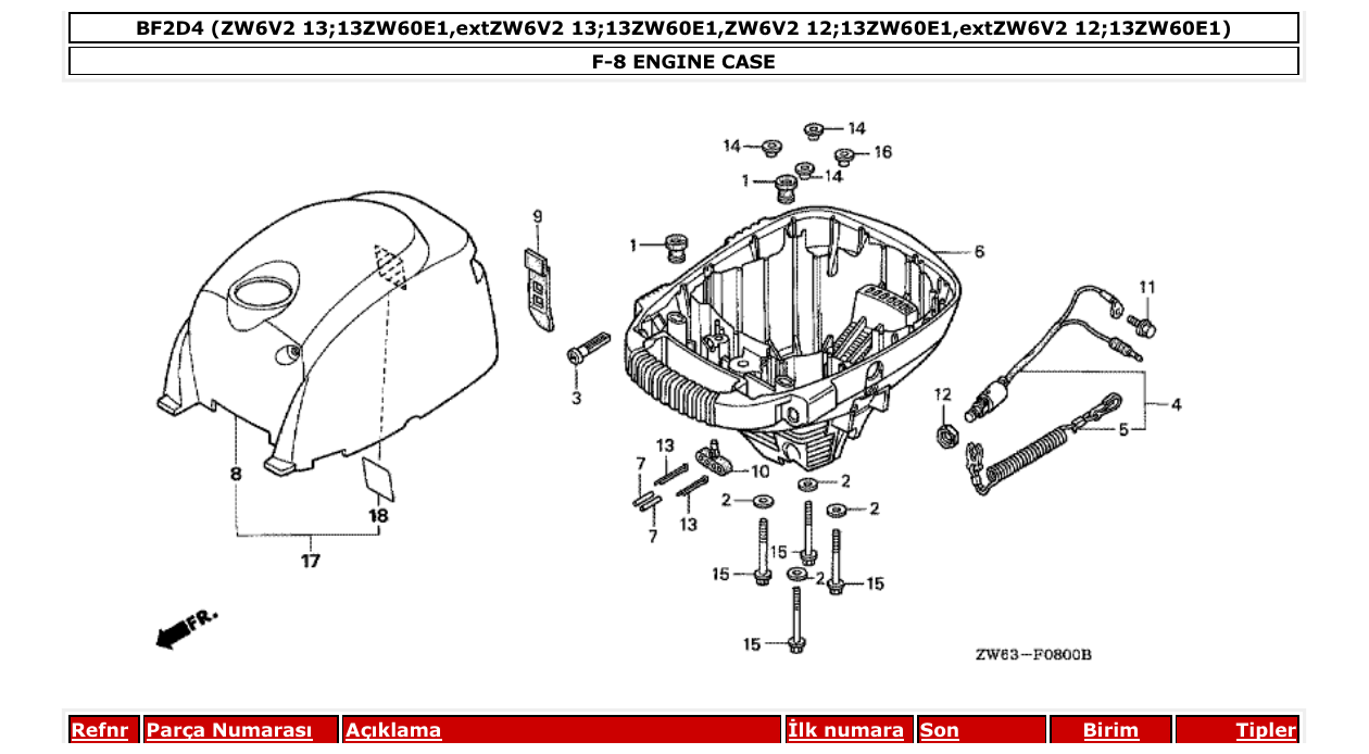 bf2d4 – section F-8 ENGINE CASE parts diagram