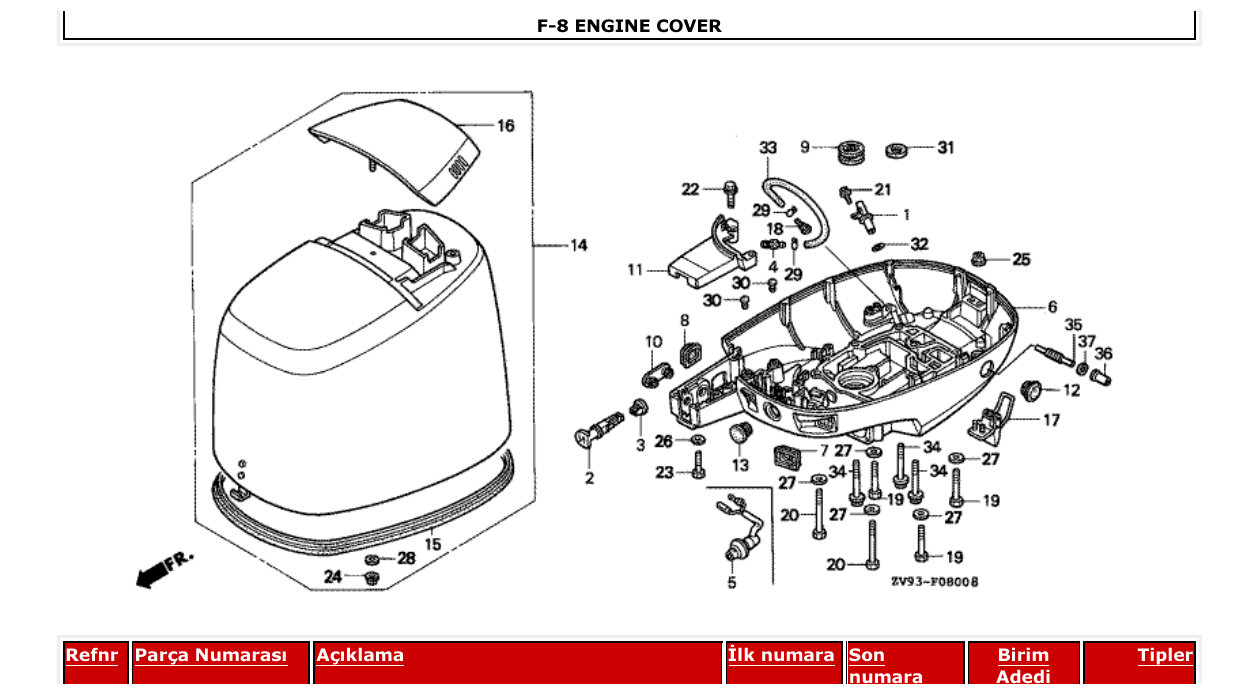 bf30a – section F-8 ENGINE COVER parts diagram