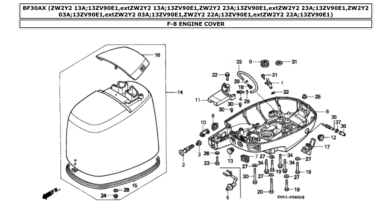 bf30ax – section F-8 ENGINE COVER parts diagram