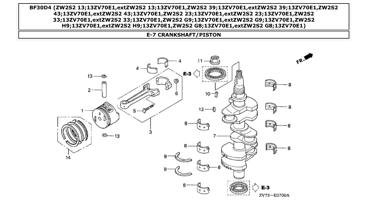 Fig. E-7 – CRANKSHAFT/PISTON diagram