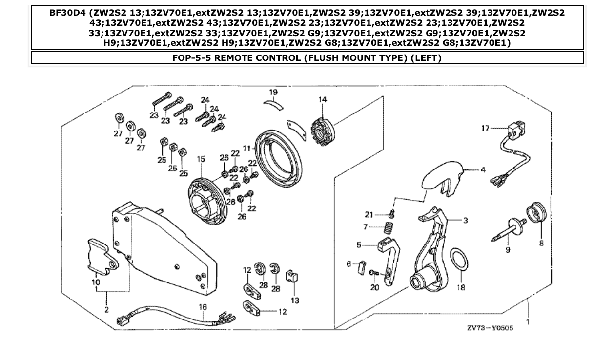 bf30d4 – section FOP-5-5 REMOTE CONTROL (FLUSH MOUNT TYPE) (LEFT) parts diagram