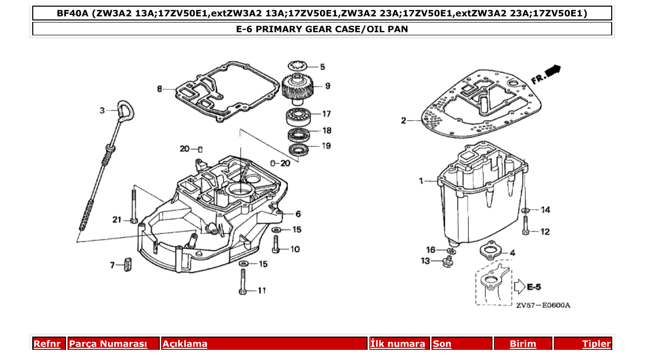 Fig. E-6 – PRIMARY GEAR CASE/OIL PAN diagram