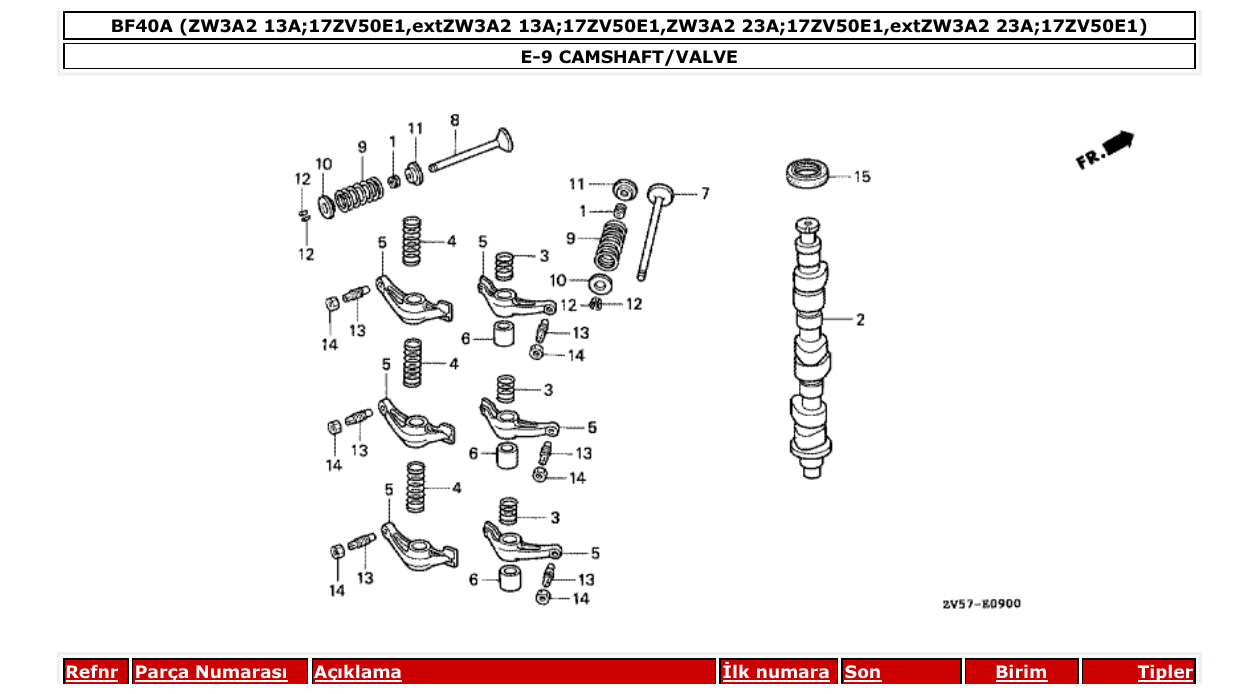 Fig. E-9 – CAMSHAFT/VALVE diagram