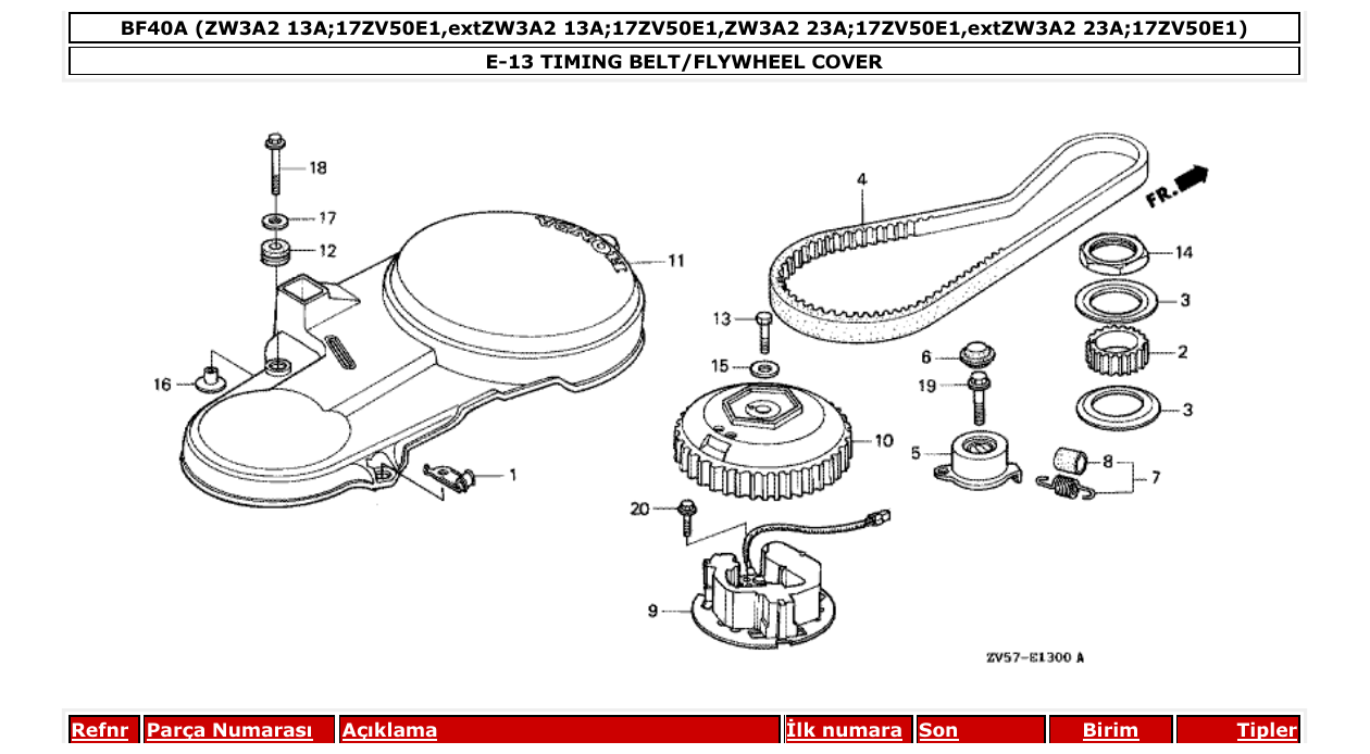 Fig. E-13 – TIMING BELT/FLYWHEEL COVER diagram