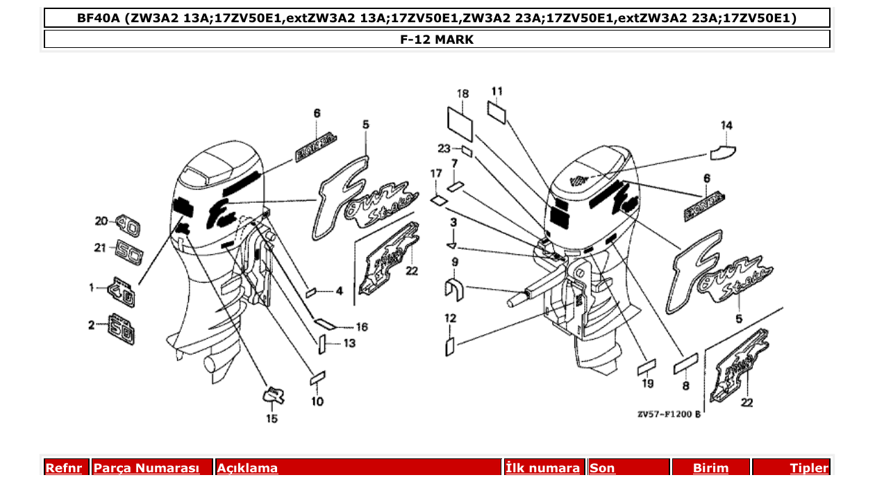 bf40a – section F-12 MARK parts diagram