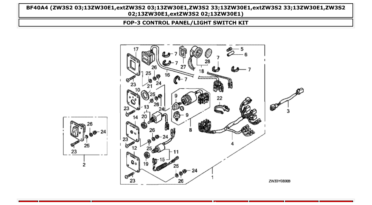 bf40a4 – section FOP-3 CONTROL PANEL/LIGHT SWITCH KIT parts diagram