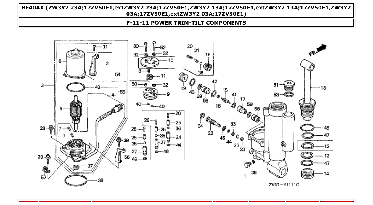 Fig. F-11-11 – POWER TRIM-TILT COMPONENTS diagram