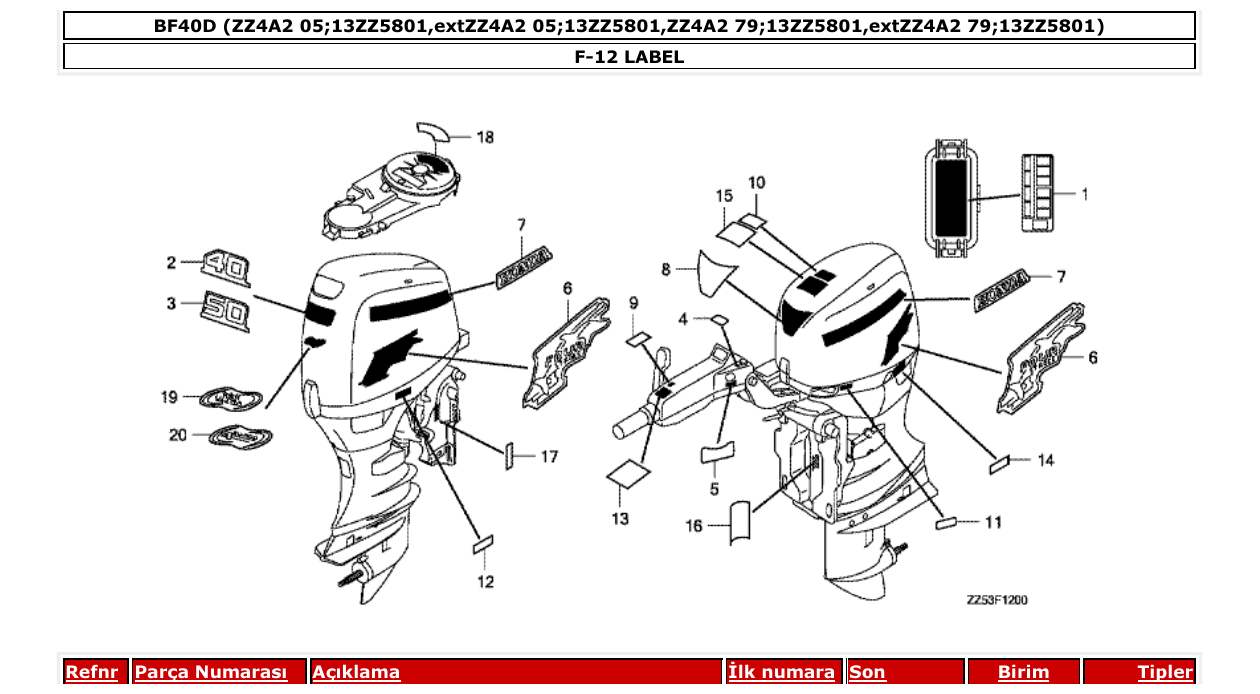 bf40d – section F-12 LABEL parts diagram