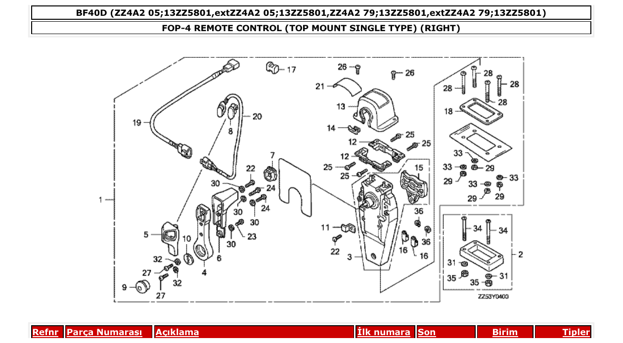 Fig. FOP-4 – REMOTE CONTROL (TOP MOUNT SINGLE TYPE) (RIGHT) diagram