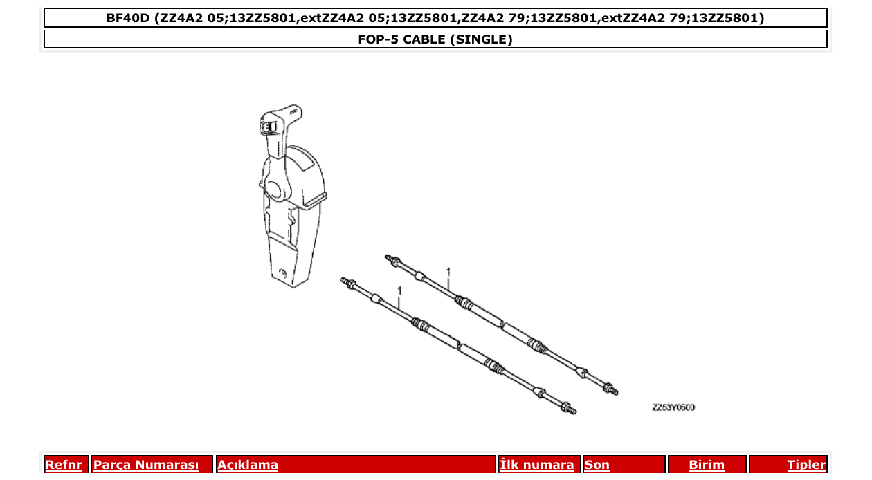 bf40d – section FOP-5 CABLE (SINGLE) parts diagram