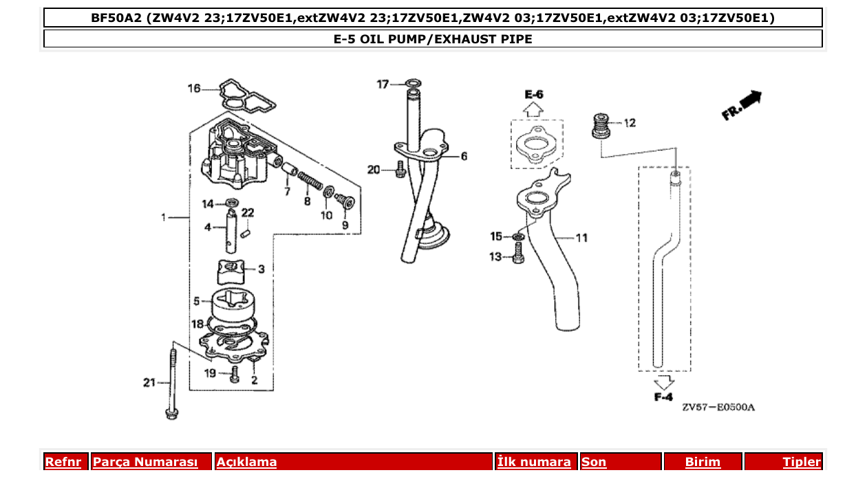 Fig. E-5 – OIL PUMP/EXHAUST PIPE diagram