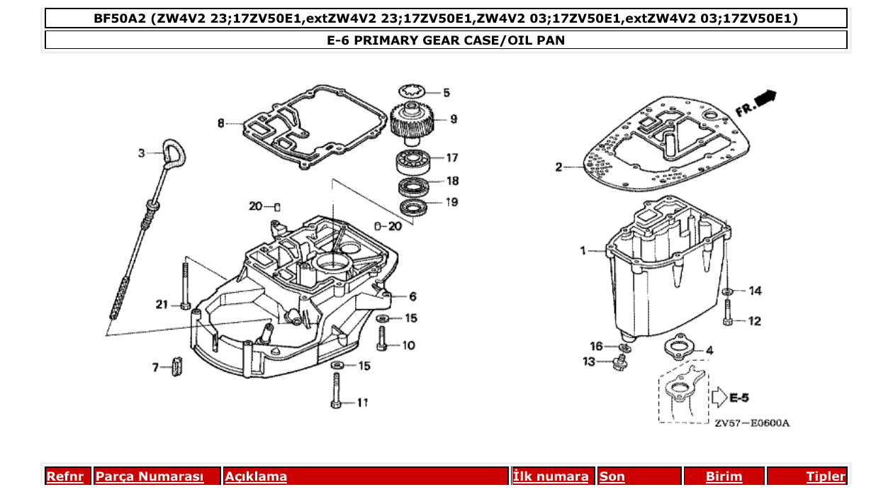 Fig. E-6 – PRIMARY GEAR CASE/OIL PAN diagram