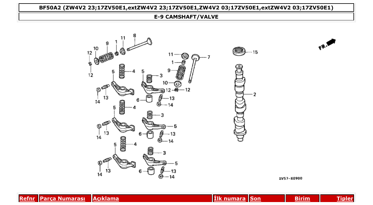 Fig. E-9 – CAMSHAFT/VALVE diagram