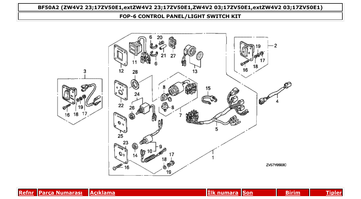 Fig. FOP-6 – CONTROL PANEL/LIGHT SWITCH KIT diagram