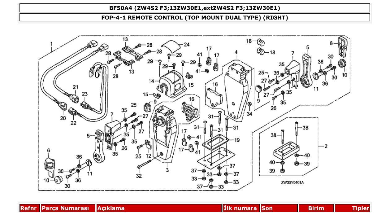 Fig. FOP-4-1 – REMOTE CONTROL (TOP MOUNT DUAL TYPE) (RIGHT) diagram