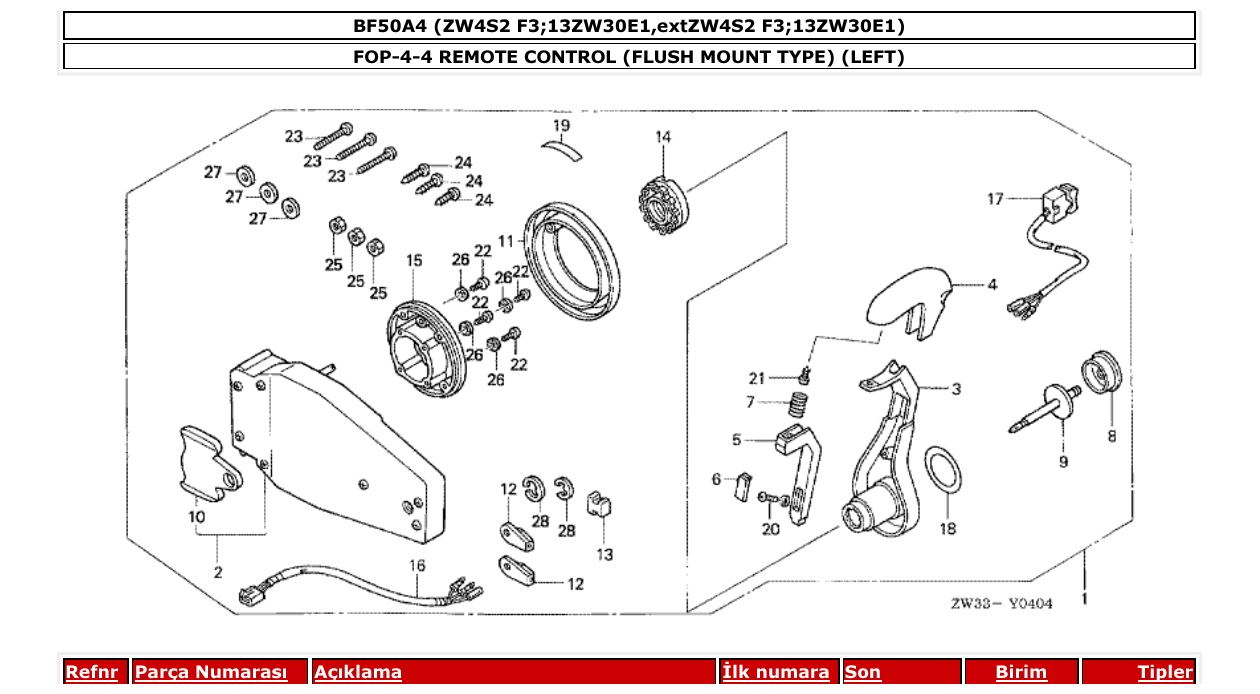 bf50a4 – section FOP-4-4 REMOTE CONTROL (FLUSH MOUNT TYPE) (LEFT) parts diagram