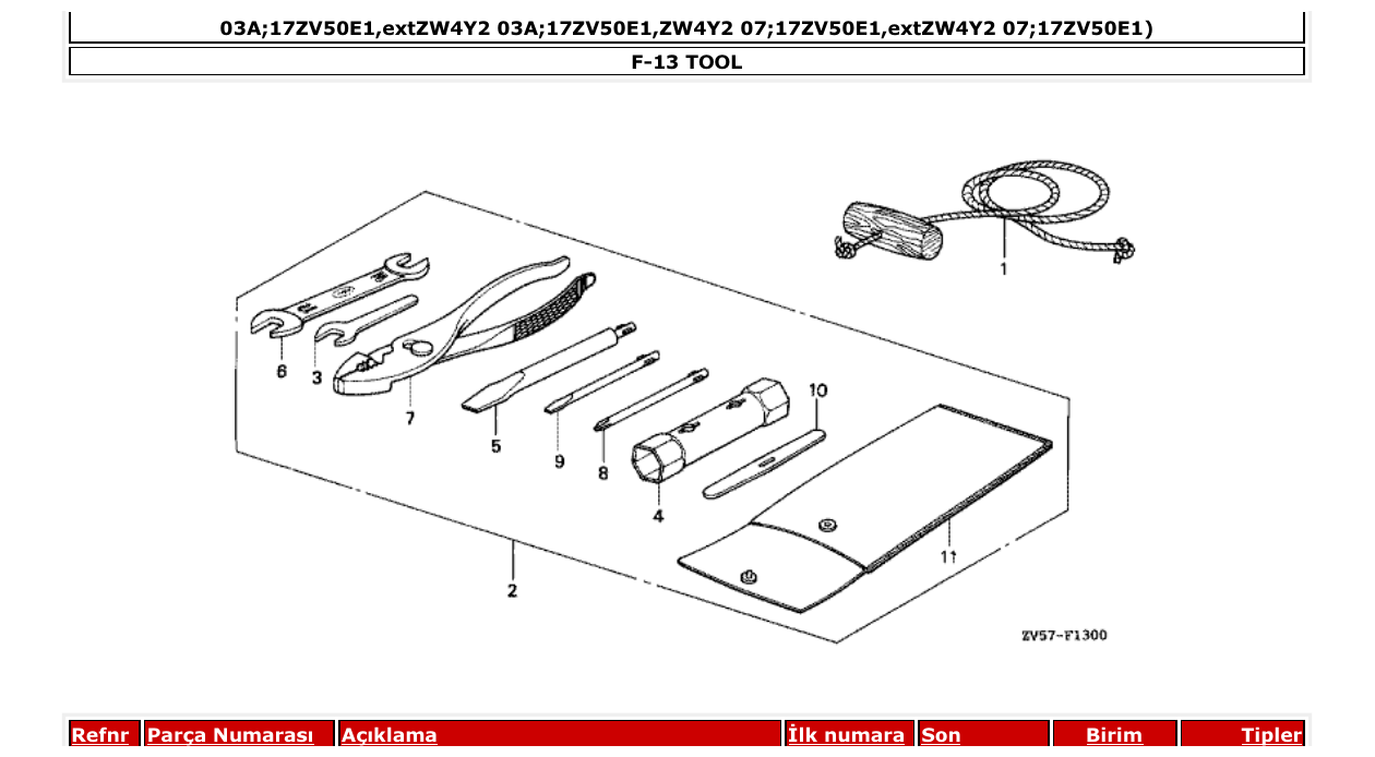 bf50ax – section F-13 TOOL parts diagram