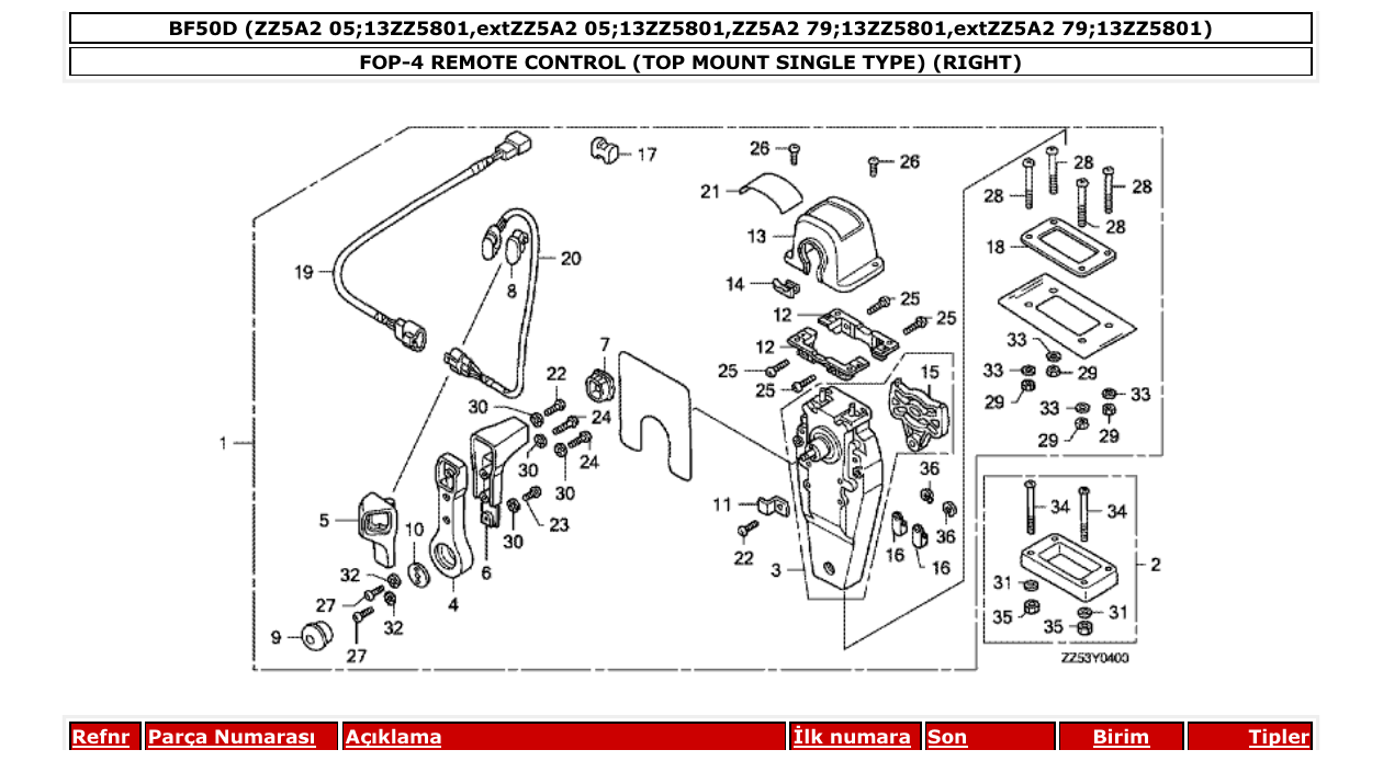 Fig. FOP-4 – REMOTE CONTROL (TOP MOUNT SINGLE TYPE) (RIGHT) diagram