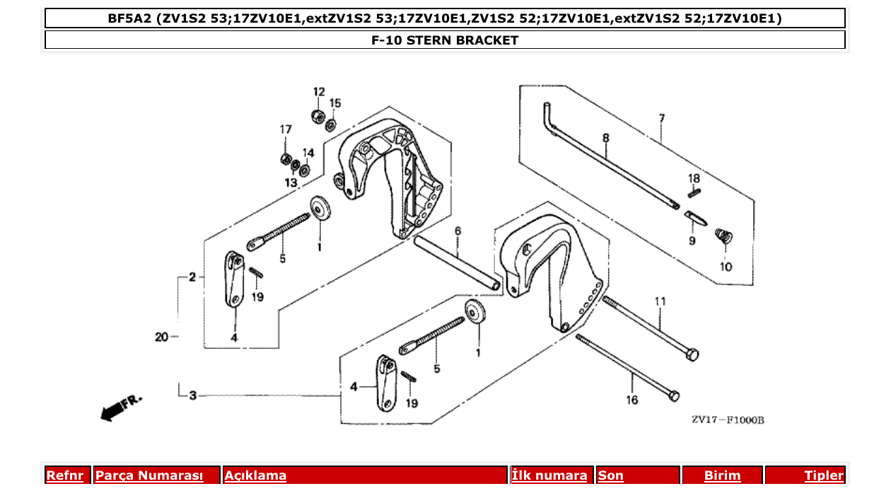 bf5a2 – section F-10 STERN BRACKET parts diagram