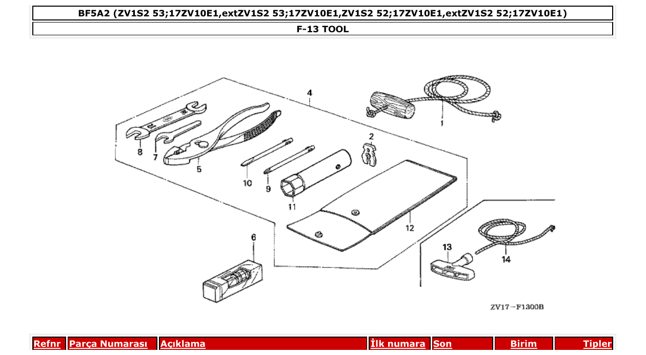 bf5a2 – section F-13 TOOL parts diagram