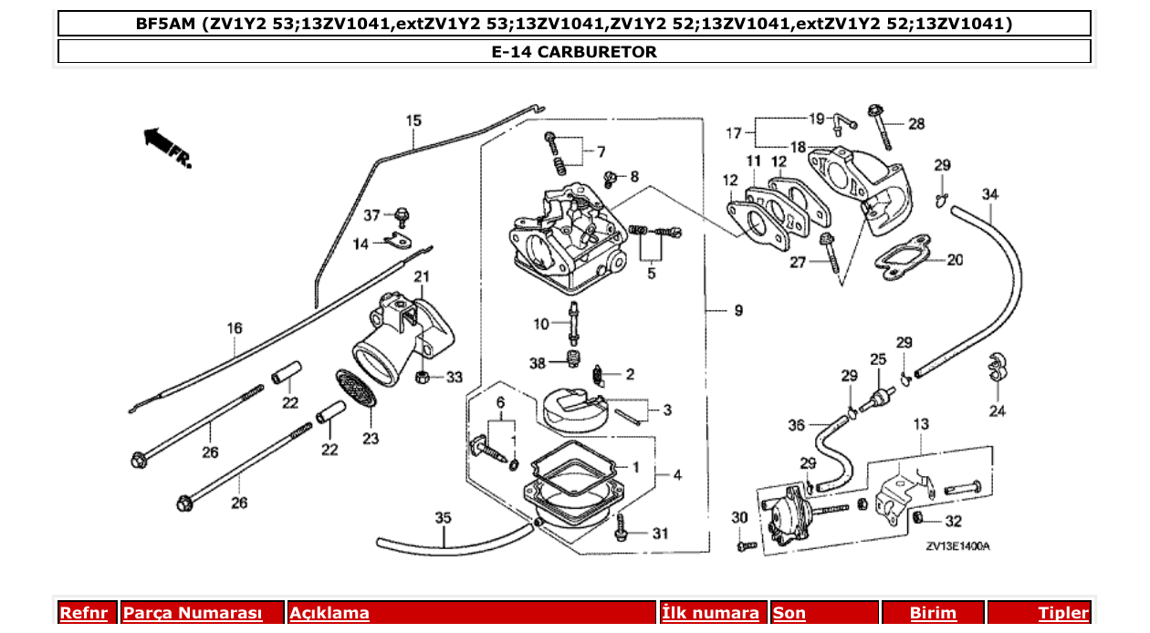 bf5am – section E-14 CARBURETOR parts diagram