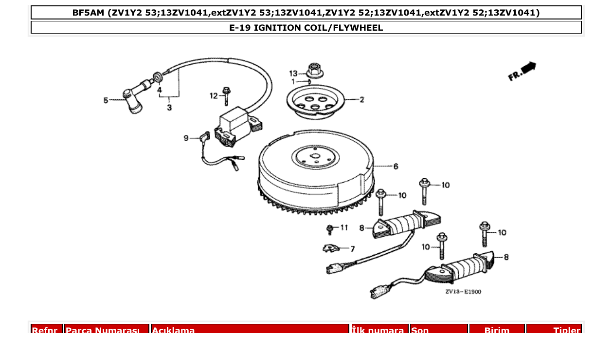 bf5am – section E-19 IGNITION COIL/FLYWHEEL parts diagram